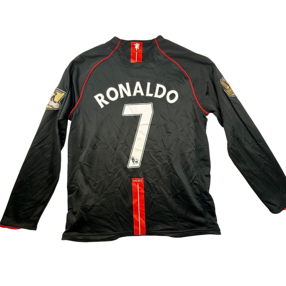Nike Manchester United 2007-08 Ronaldo 7 Away Jersey Black Mens L‎ faded patches